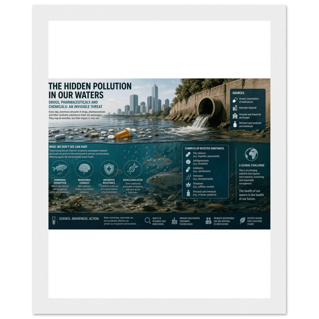 The Hidden Pollution in Our Water Poster with Wooden Magnetic Hanger - Fine Art Framed Poster - Kawaii Therapy Shop