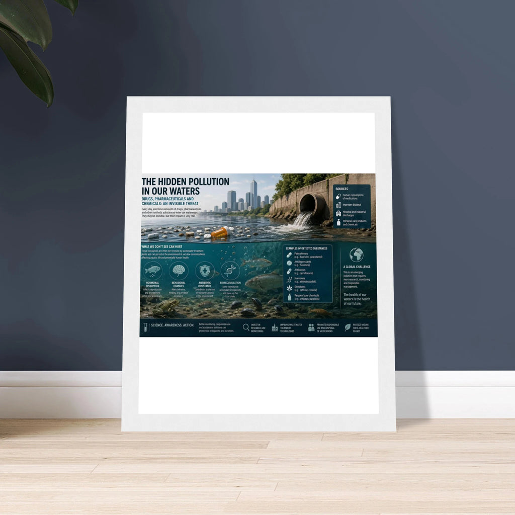 The Hidden Pollution in Our Water Poster with Wooden Magnetic Hanger - Fine Art Framed Poster - Kawaii Therapy Shop