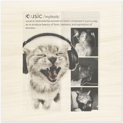 Cats and Music Wood Print – Natural Birch Wall Decor - Kawaii Therapy Shop