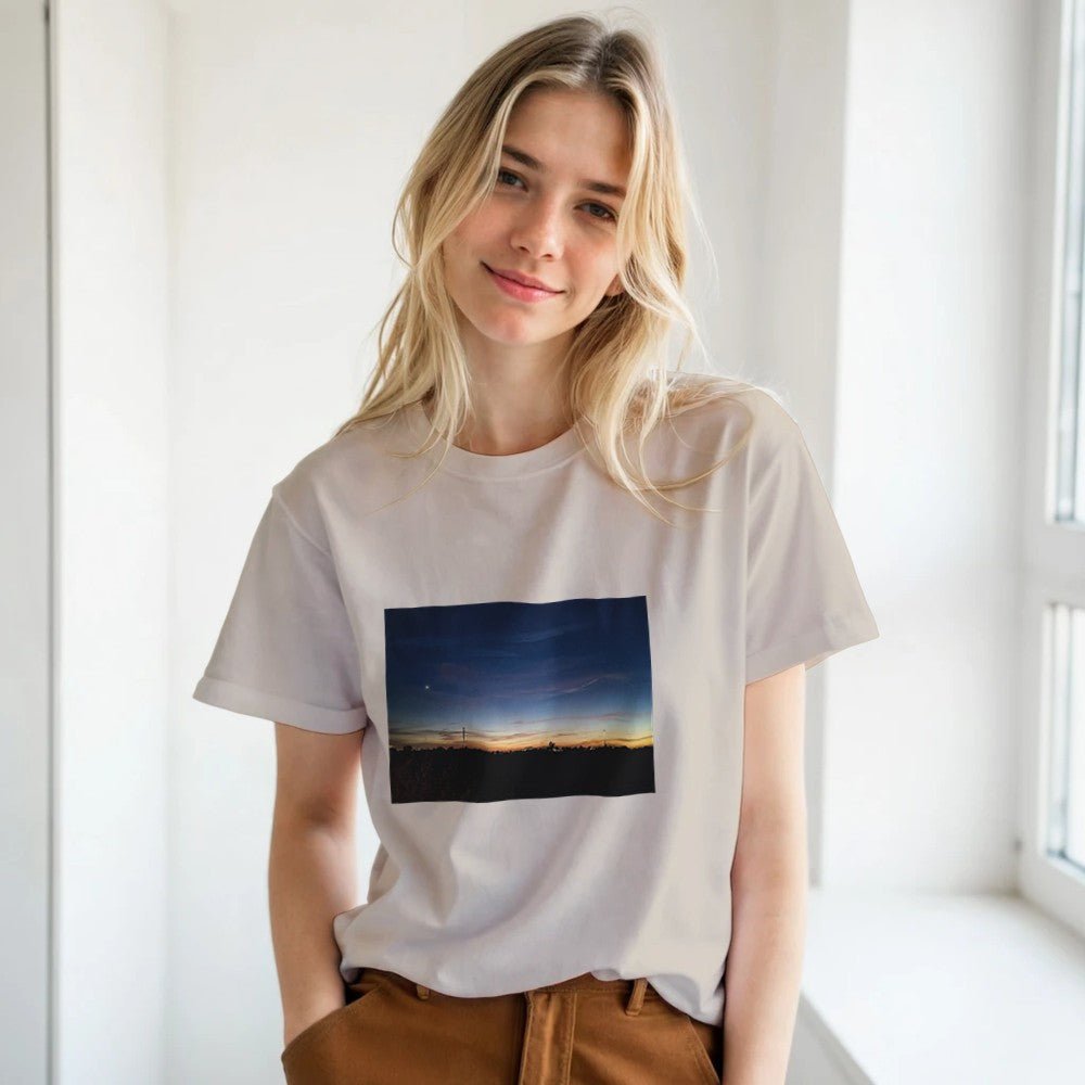 Sunset Graphic Print Premium Cotton T-Shirt – Soft Crew Neck Tee - Kawaii Therapy Shop