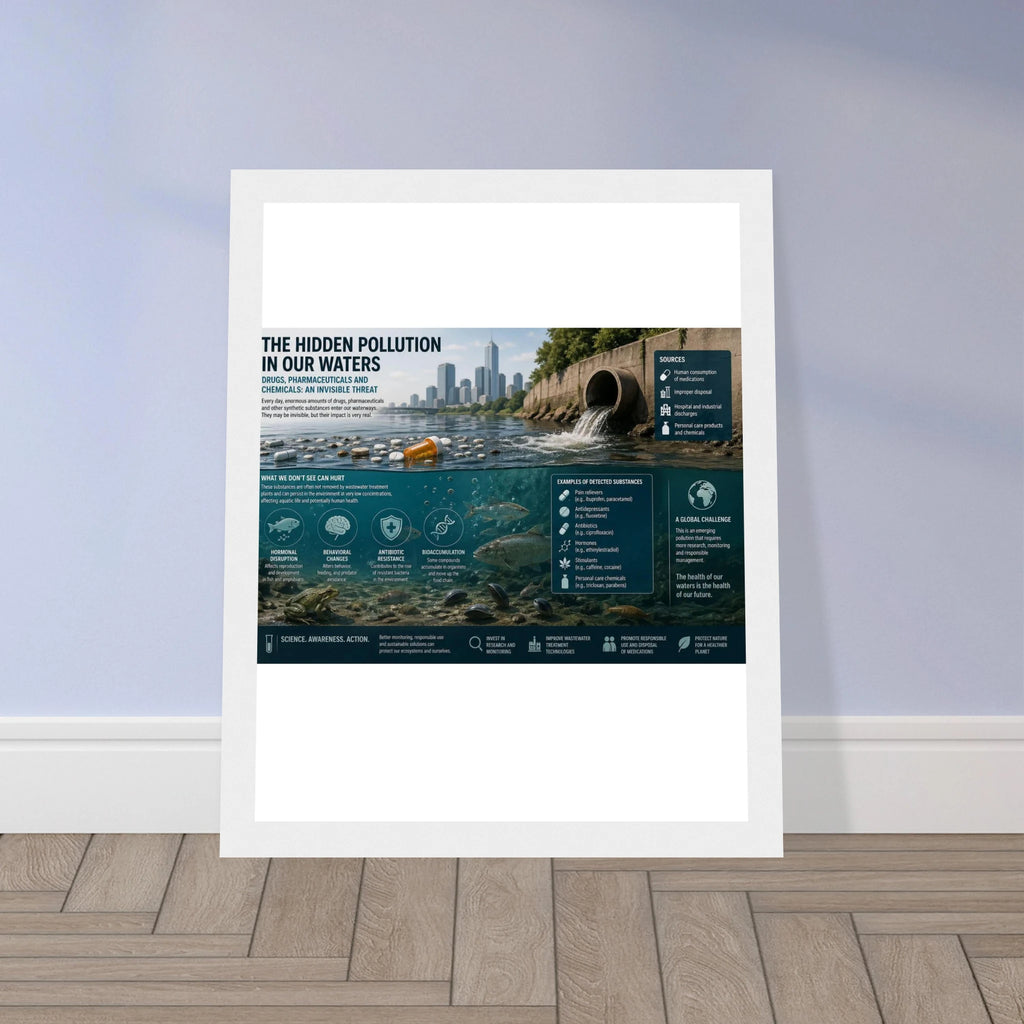 The Hidden Pollution in Our Water Poster with Wooden Magnetic Hanger - Fine Art Framed Poster - Kawaii Therapy Shop