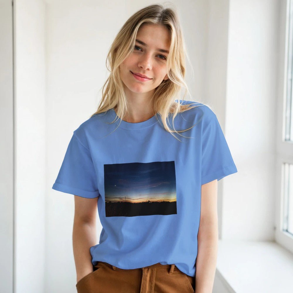 Sunset Graphic Print Premium Cotton T-Shirt – Soft Crew Neck Tee - Kawaii Therapy Shop