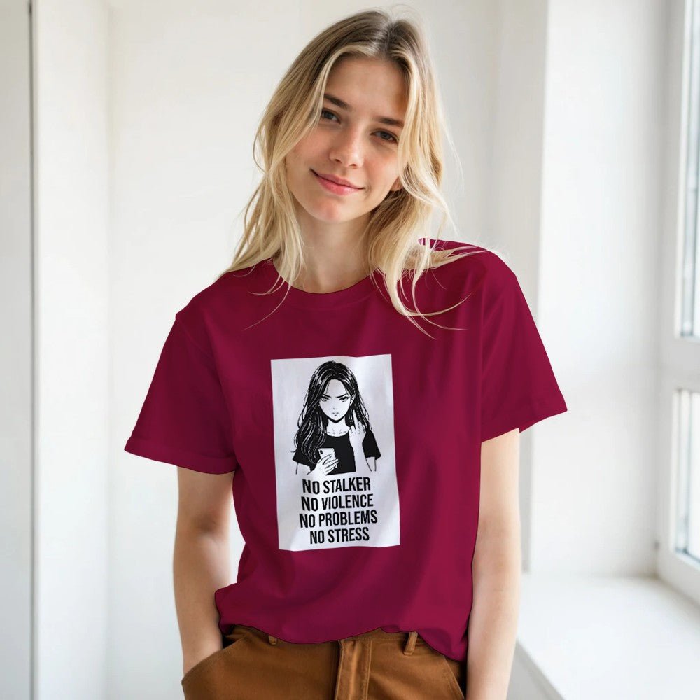 No Stalker No Violence No Problem No Stress Unisex T-Shirt - Kawaii Therapy Shop