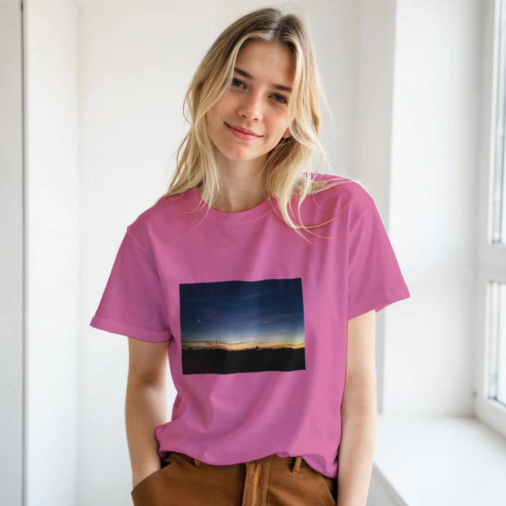 Sunset Graphic Print Premium Cotton T-Shirt – Soft Crew Neck Tee - Kawaii Therapy Shop