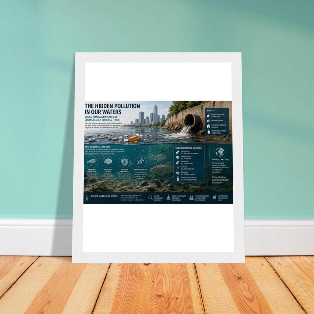 The Hidden Pollution in Our Water Poster with Wooden Magnetic Hanger - Fine Art Framed Poster - Kawaii Therapy Shop